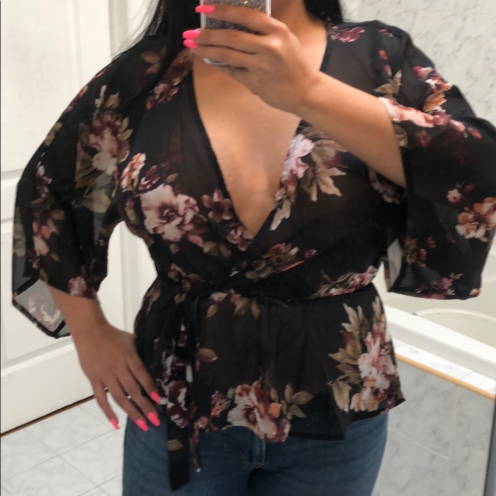 SHEER PEPLUM BOHO STYLE TOP - Picture 3 of 3